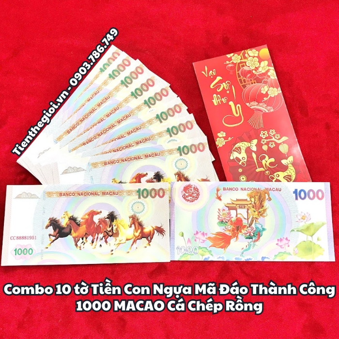 Combo 10 tờ Tiền Lưu Niệm 1000 Macao Mã Đáo Thành Công Cá Chép Rồng